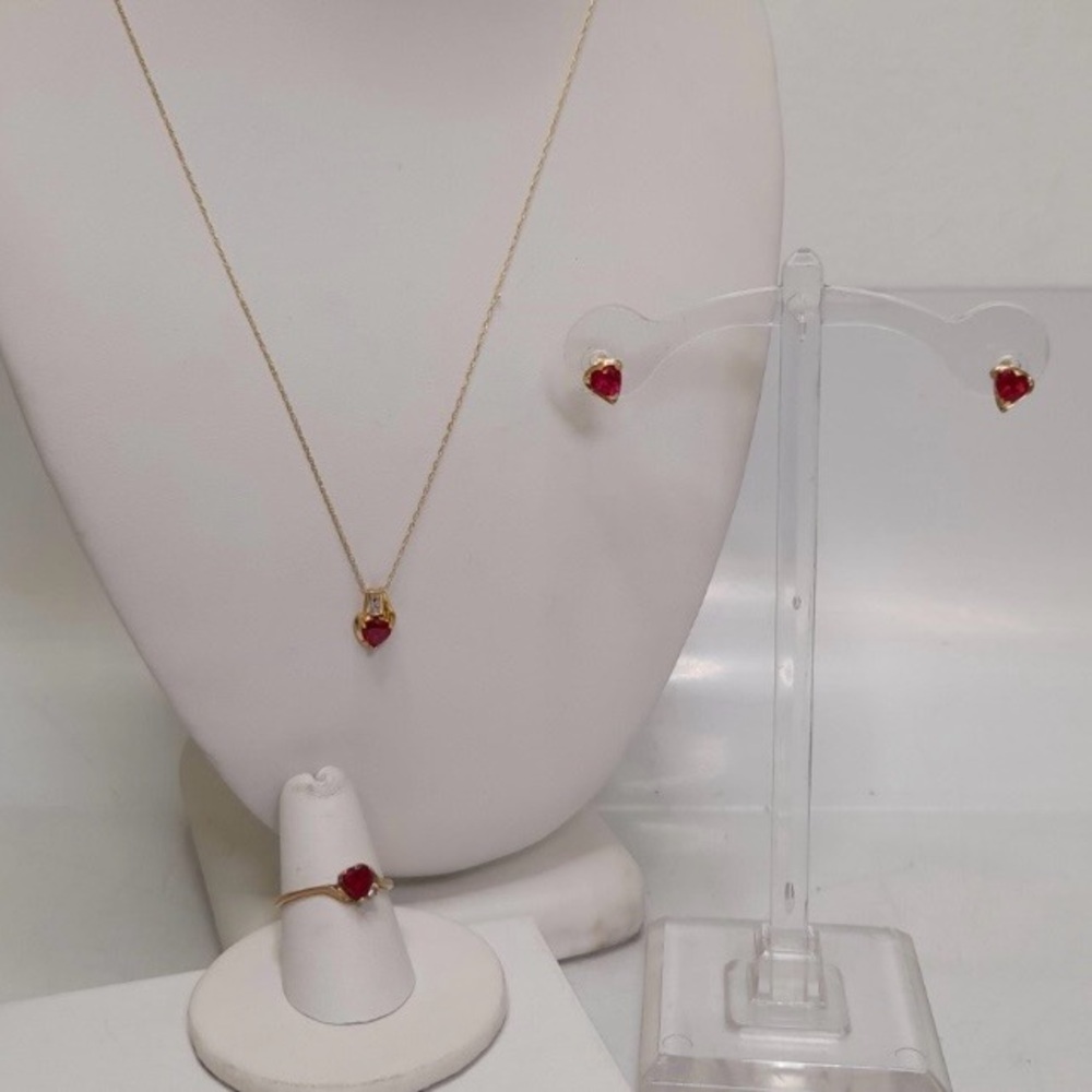 10K Gold Lab? Ruby Jewelry Set - Picture 5 of 16
